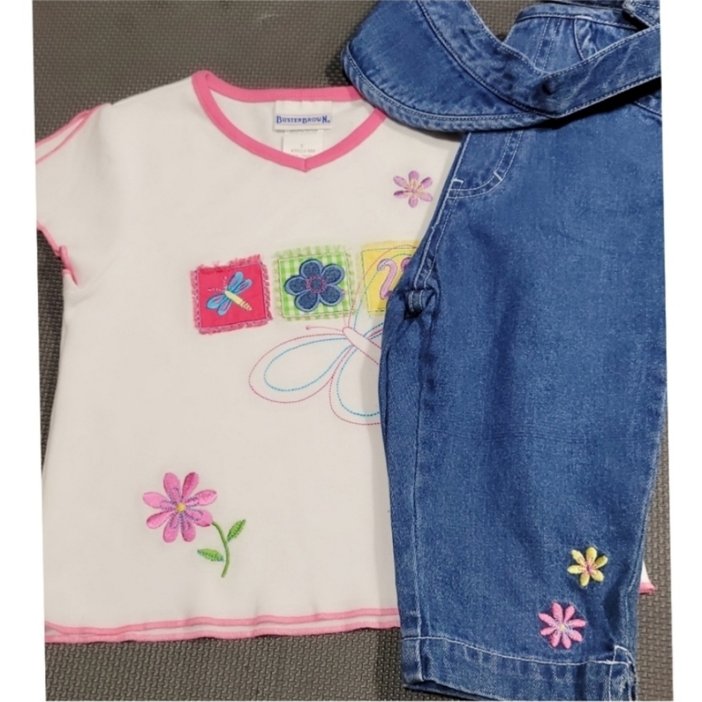 Buster Brown Vintage Girls 3 Piece Outfit Dead Stock Matching Flower Size 4 & 5